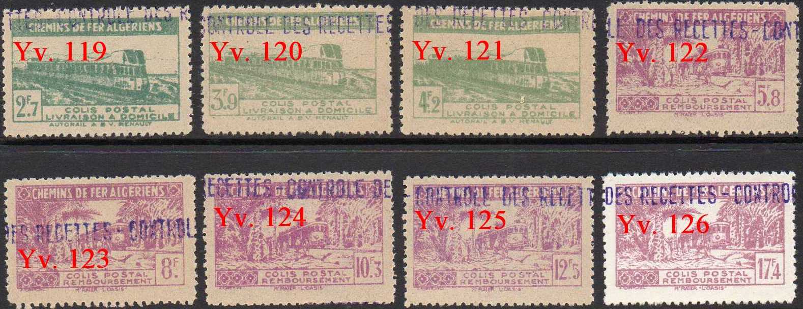 timbres-poste Algerie CP Colis Postal Algeria Railway Parcel Stamps